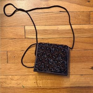Elegant Beaded Brown Crossbody Bag